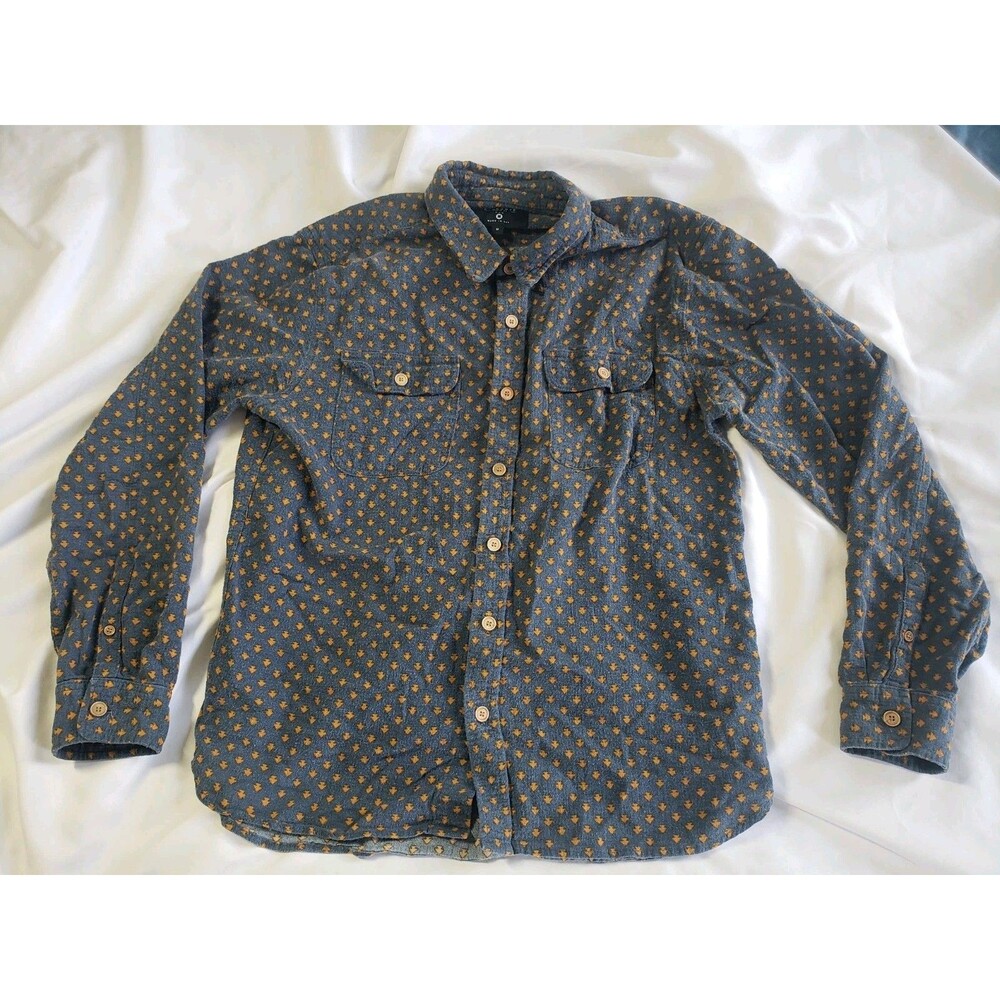 Freenote Cloth Double Pocket Arrow Flannel Blue Button Up Shirt Mens Medium